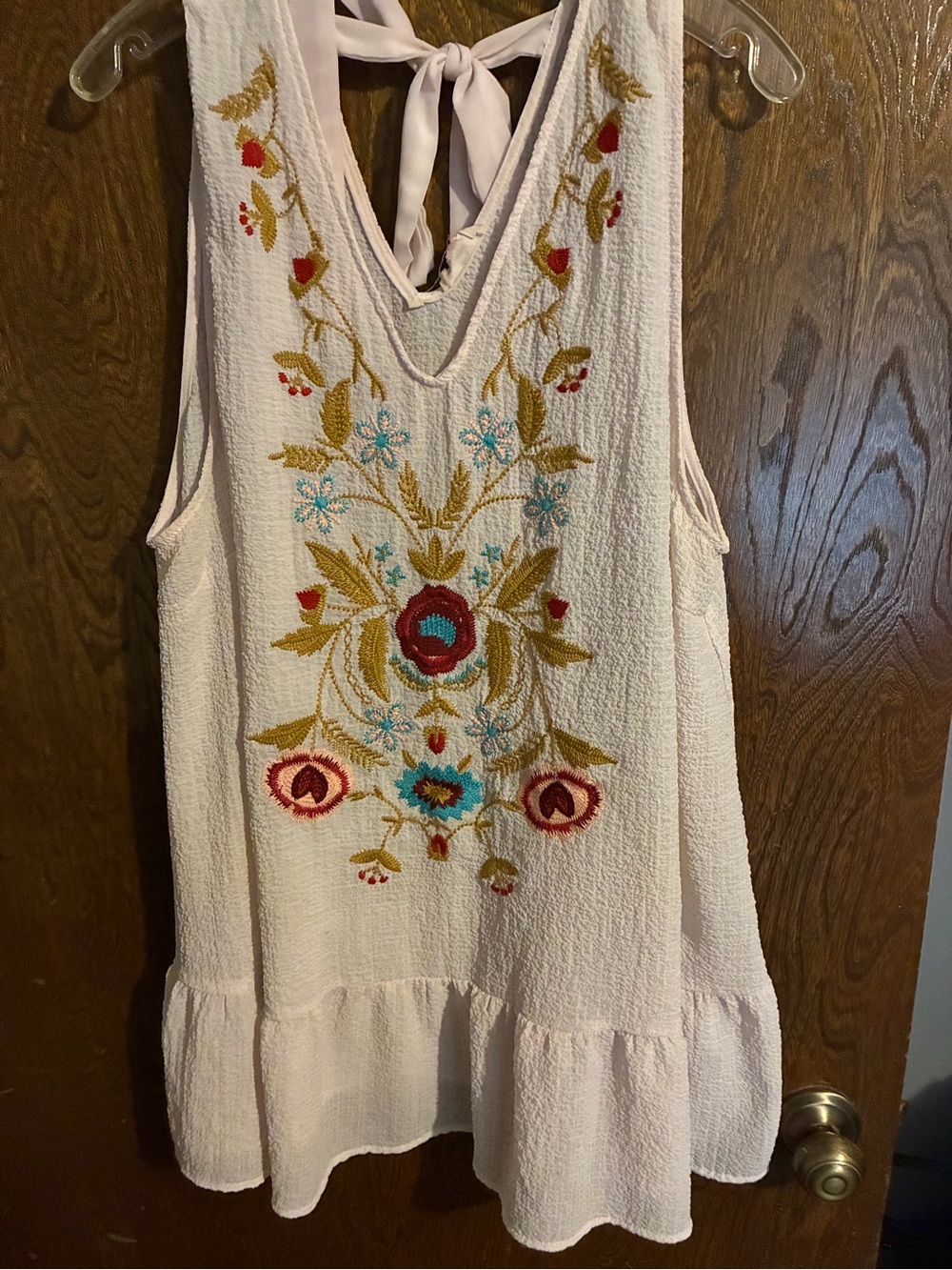 entro Light Pink Embroidered Ruffle-Hem Dress